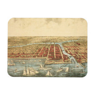 Magnet Flexible Carte antique de Chicago, rue LaSalle et rivière