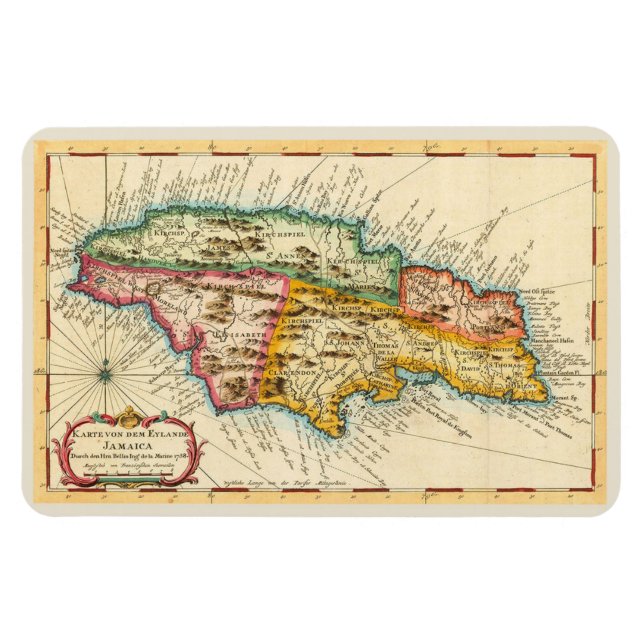 Magnet Flexible Carte antique de Jamaïque 1758 (Horizontal)