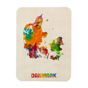 Magnet Flexible Carte d'aquarelle du Danemark