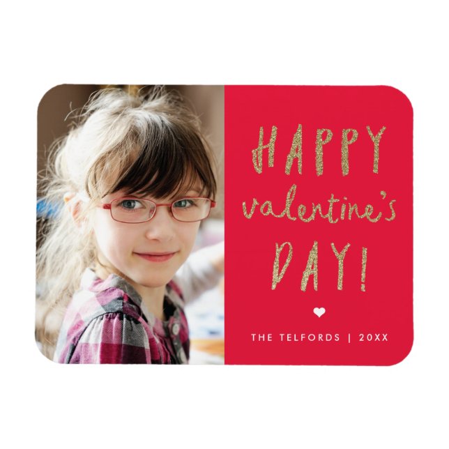 Magnet Flexible Carte de la Saint-Valentin avec paillettes dorées (Horizontal)