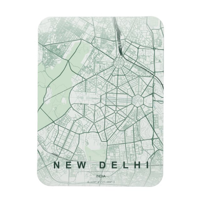 Magnet Flexible Carte de la ville de New Delhi, Inde, design minim (Vertical)