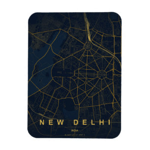 Magnet Flexible Carte de la ville de New Delhi, Inde, design minim