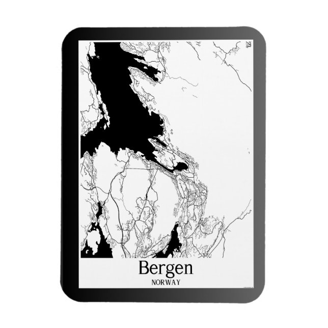 Magnet Flexible Carte de la ville moderne de Bergen Norvège (Vertical)