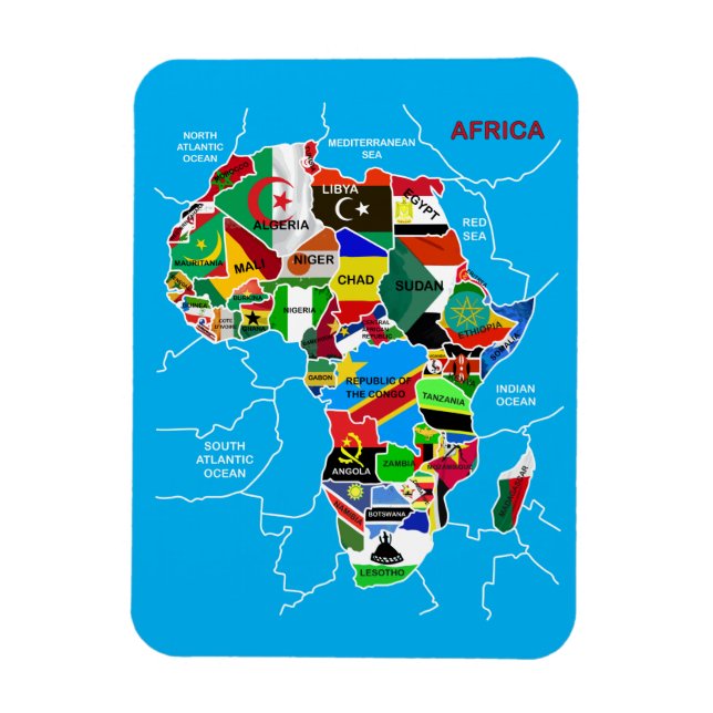 Magnet Flexible Carte de l'Afrique avec drapeaux (Vertical)