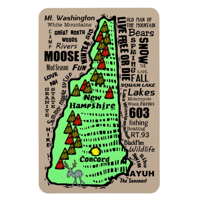 Magnet Flexible Carte de l'état du New Hampshire (Vertical)