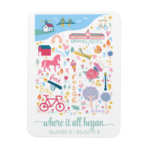 Magnet Flexible Carte de l'île Mackinac Michigan Coordonnées perso