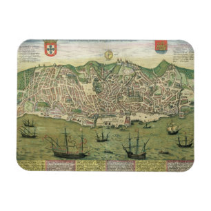 Magnet Flexible Carte de Lisbonne, de "Civitates Orbis Terrarum"