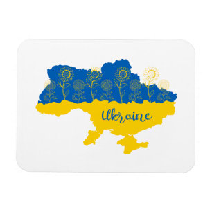 Magnet Flexible Carte de l'Ukraine avec tournesol et drapeau ukrai