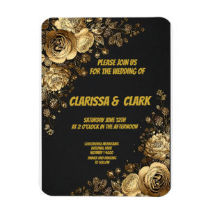 Magnet Flexible Carte de mariage décorée de fleurs dorées sur un f