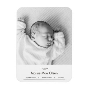 Magnet Flexible Carte de naissance moderne avec photo de bébé