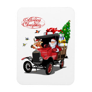 Magnet Flexible Carte de Noël avec dessin animé Père Noël et cerf
