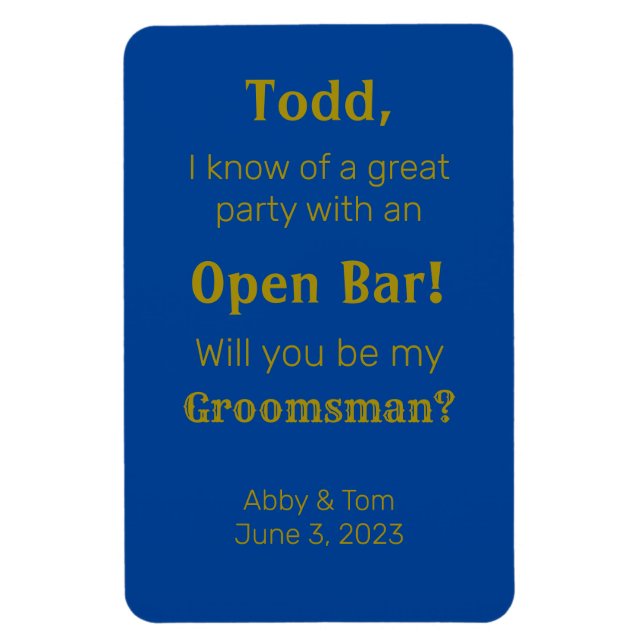 Magnet Flexible Carte de proposition Blue Gold Funny Groomsman (Vertical)