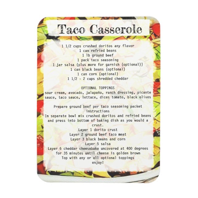 Magnet Flexible Carte de recette Taco casserole (Vertical)