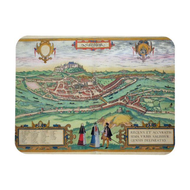 Magnet Flexible Carte de Salzbourg, de 'Civitates Orbis Terrarum'  (Horizontal)