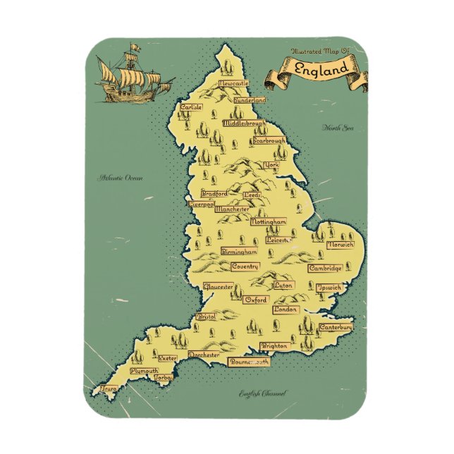 Magnet Flexible Carte de Voyage illustrée de l'Angleterre (Vertical)