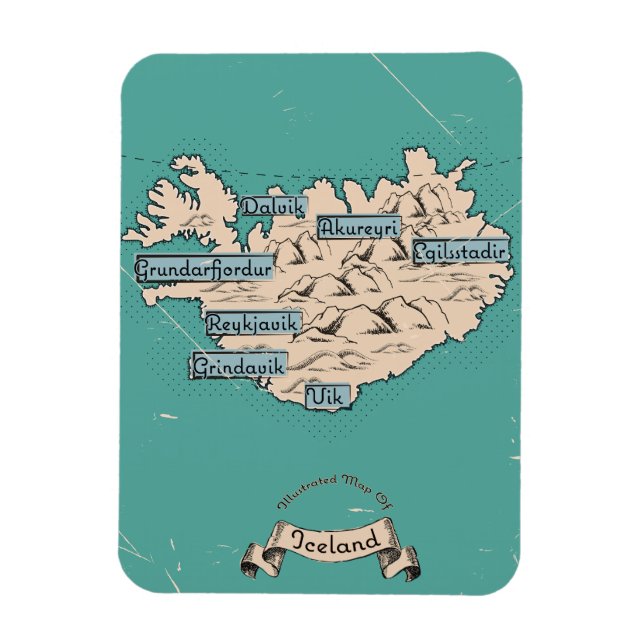 Magnet Flexible Carte de voyage illustrée Islande (Vertical)