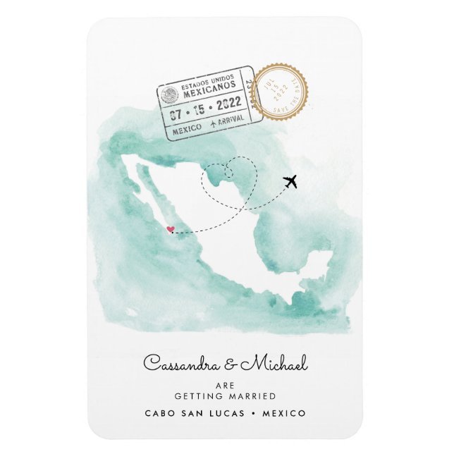 Magnet Flexible Carte d'eau du Mexique | Cabo | Mariage de destina (Vertical)