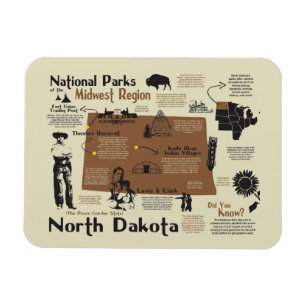 Magnet Flexible Carte des parcs nationaux du Dakota du Nord