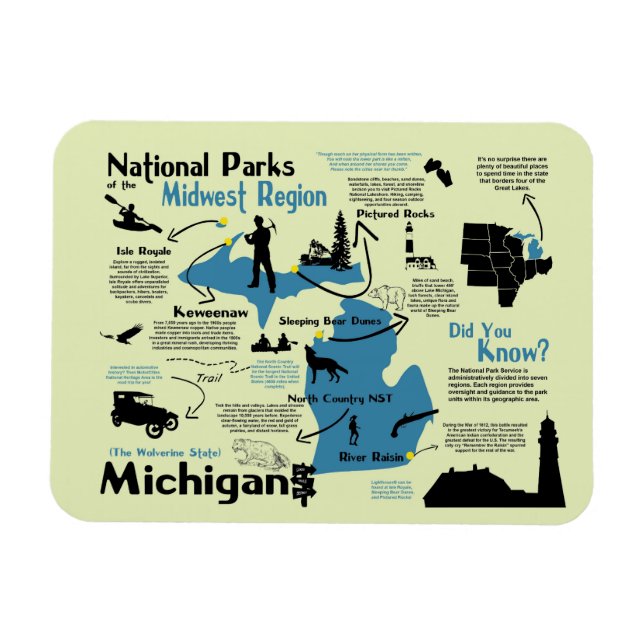Magnet Flexible Carte des parcs nationaux du Michigan (Horizontal)