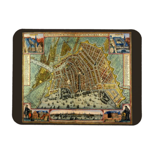 Magnet Flexible Carte des rues antiques d'Amsterdam, Pays-Bas (Horizontal)