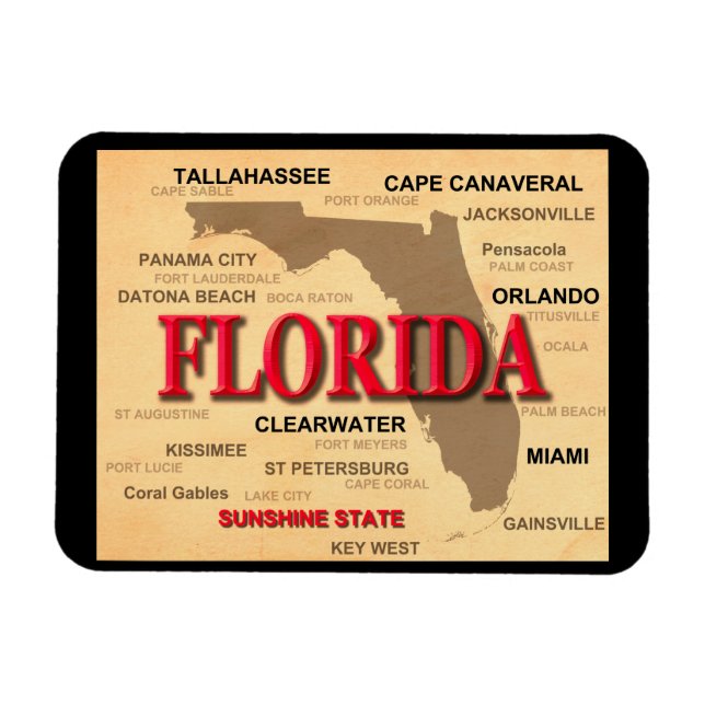 Magnet Flexible Carte des villes et villes de Floride State Pride (Horizontal)