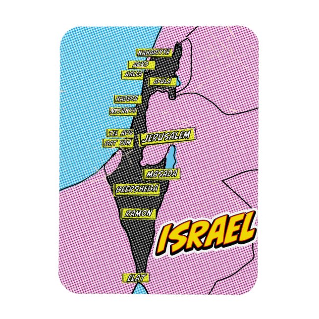 Magnet Flexible Carte d'Israël illustrée dans le style Pop Art (Vertical)