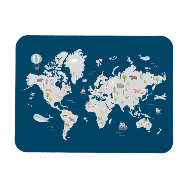 Magnet Flexible Carte du monde animal mignon (Horizontal)