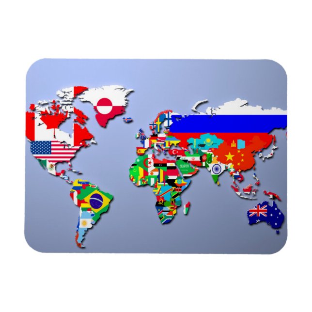 Magnet Flexible Carte du monde avec leurs drapeaux (Horizontal)