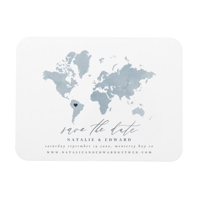 Magnet Flexible Carte du monde de l'aquarelle bleue faire-part mar (Horizontal)