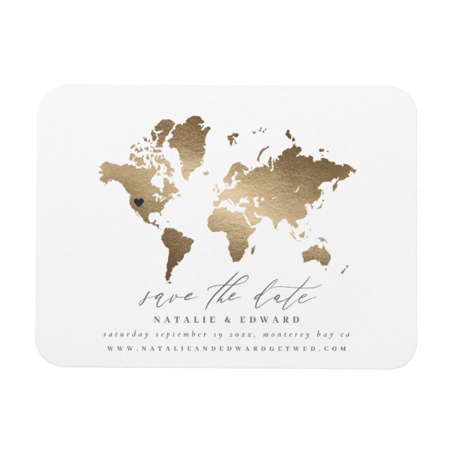 Magnet Flexible Carte du monde de l'or métallique faire-part maria (Horizontal)