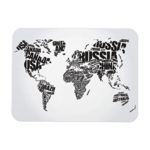Magnet Flexible Carte du monde en typographie