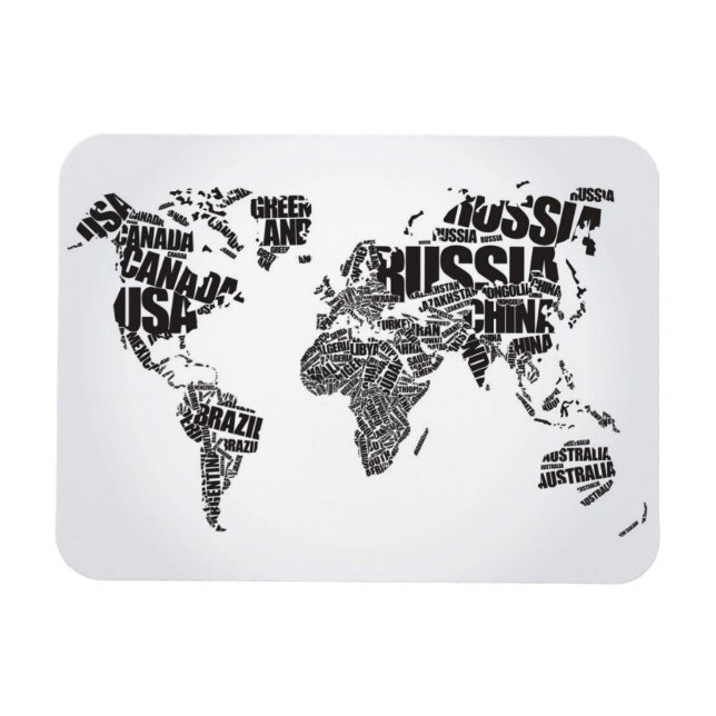Magnet Flexible Carte du monde en typographie (Horizontal)