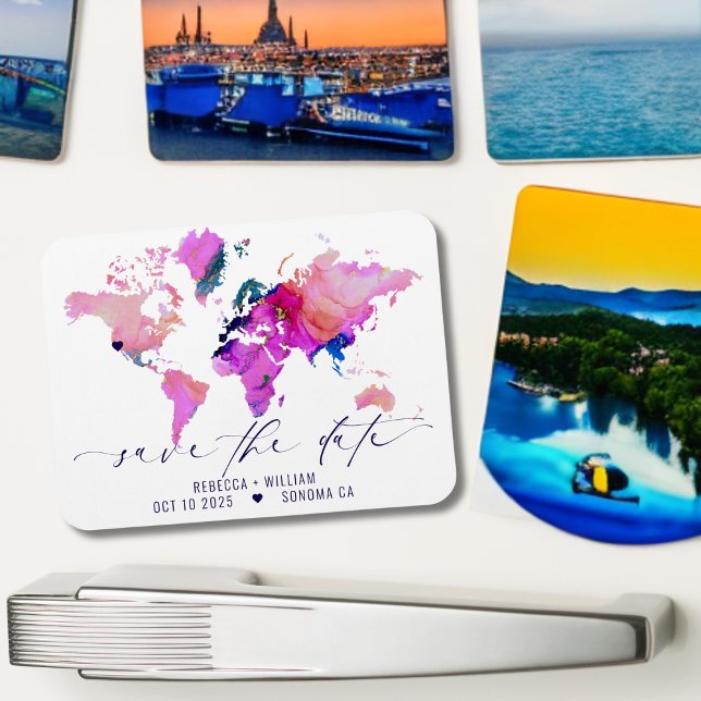 Magnet Flexible Carte du monde Voyage Destination Mariage Enregist (Créateur téléchargé)
