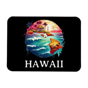 Magnet Flexible Carte du Vintage voyage rétro coloré Hawaii
