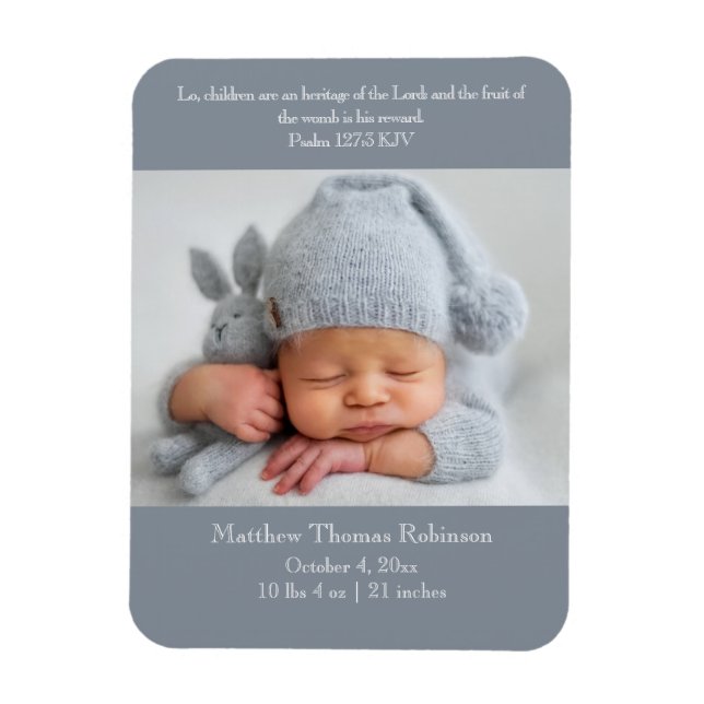 Magnet Flexible Carte Faire-part de naissance chrétienne - Gris et (Vertical)