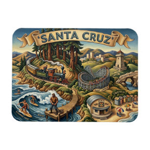 Magnet Flexible Carte illustrée de Santa Cruz Californie Quai UCSC
