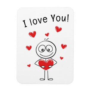 Magnet Flexible Carte 'Je t'aime' avec personnage bâton et cœurs m