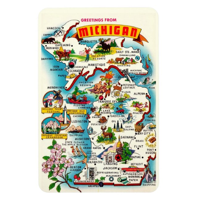 Magnet Flexible Carte vintage du Michigan 4 x 6 (Vertical)