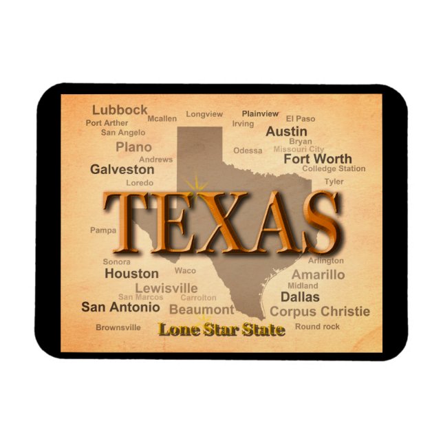 Magnet Flexible Carte Vintage du Texas (Horizontal)