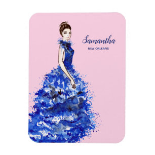 Magnet Flexible Carte Vous Pensez à Vous Dame avec une Robe Bleue