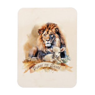 Magnet Flexible Cartes de Noël vintage Lion et Agneau