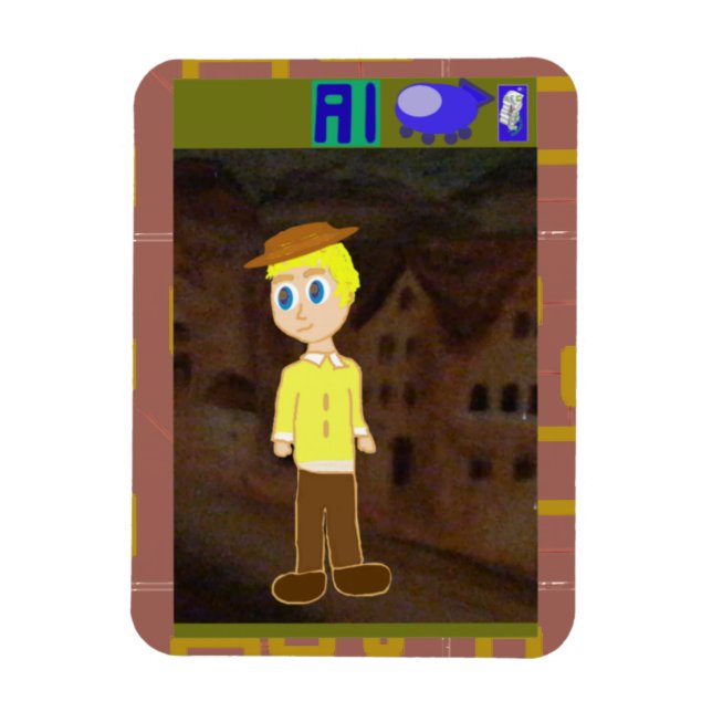 Magnet Flexible Cartoon Boy Looking at Spaceship  (Vertical)