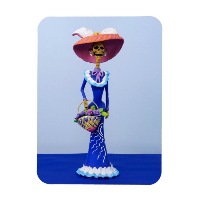 Magnet Flexible Catrina dans une robe bleue et un aimant Casquette (Vertical)