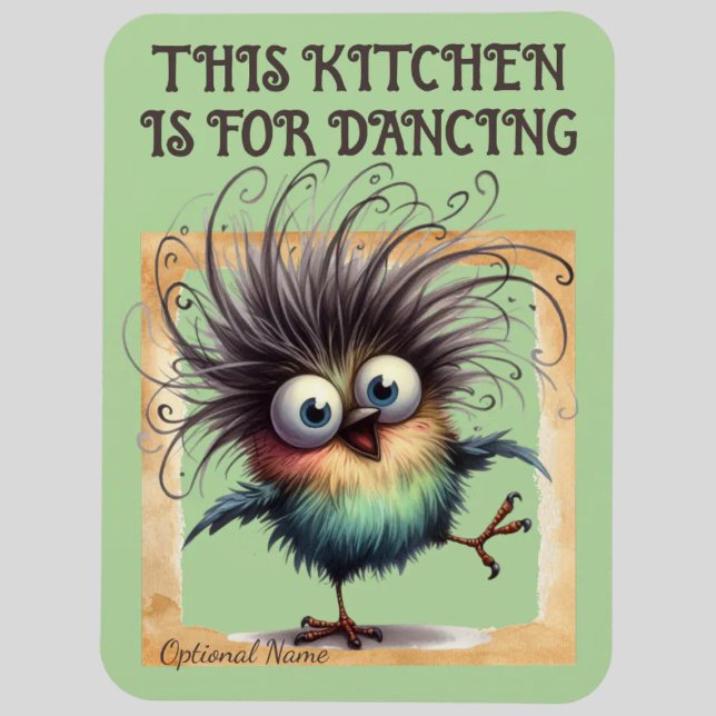 MAGNET FLEXIBLE CETTE CUISINE EST POUR DANSER (THIS KITCHEN IS FOR DANCING MAGNET.  CUTE DANCING BIRD GRAPHIC.)