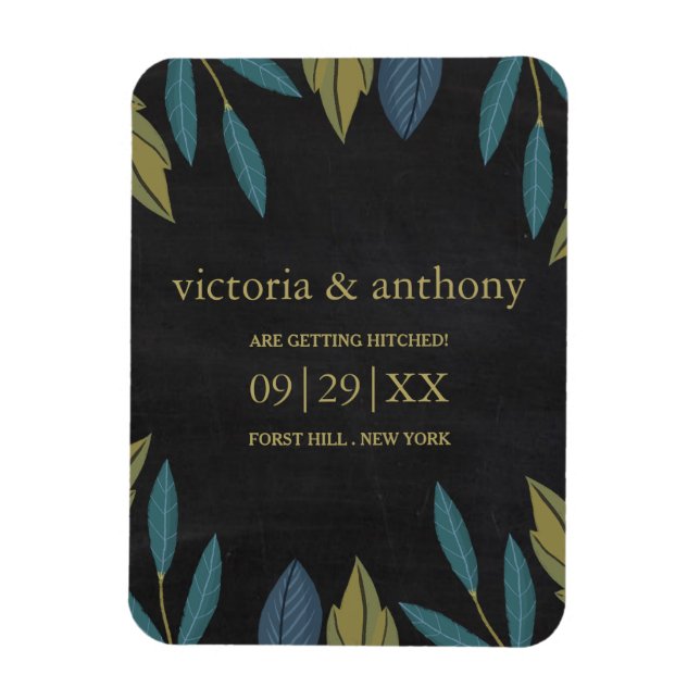 Magnet Flexible Chalkboard Leaf Wedding Enregistrer La Date (Vertical)