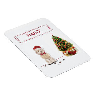 Magnet Flexible Champagne Cockapoo Drôle chien de Noël avec arbre