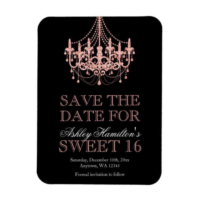 Magnet Flexible Chandelier en or rose Sweet 16 Enregistrer la date (Vertical)