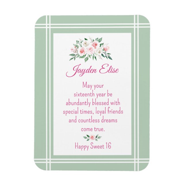 Magnet Flexible Charme Élégant. Aimant de carte Sweet 16 personnal (Vertical)