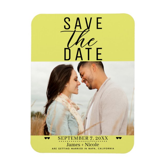 Magnet Flexible Chartreuse moderne Enregistrer la date Mariage Pho (Vertical)