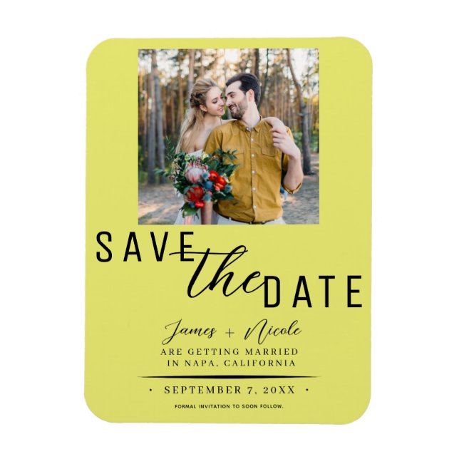 Magnet Flexible Chartreuse Photo de mariage Enregistrer la date (Vertical)